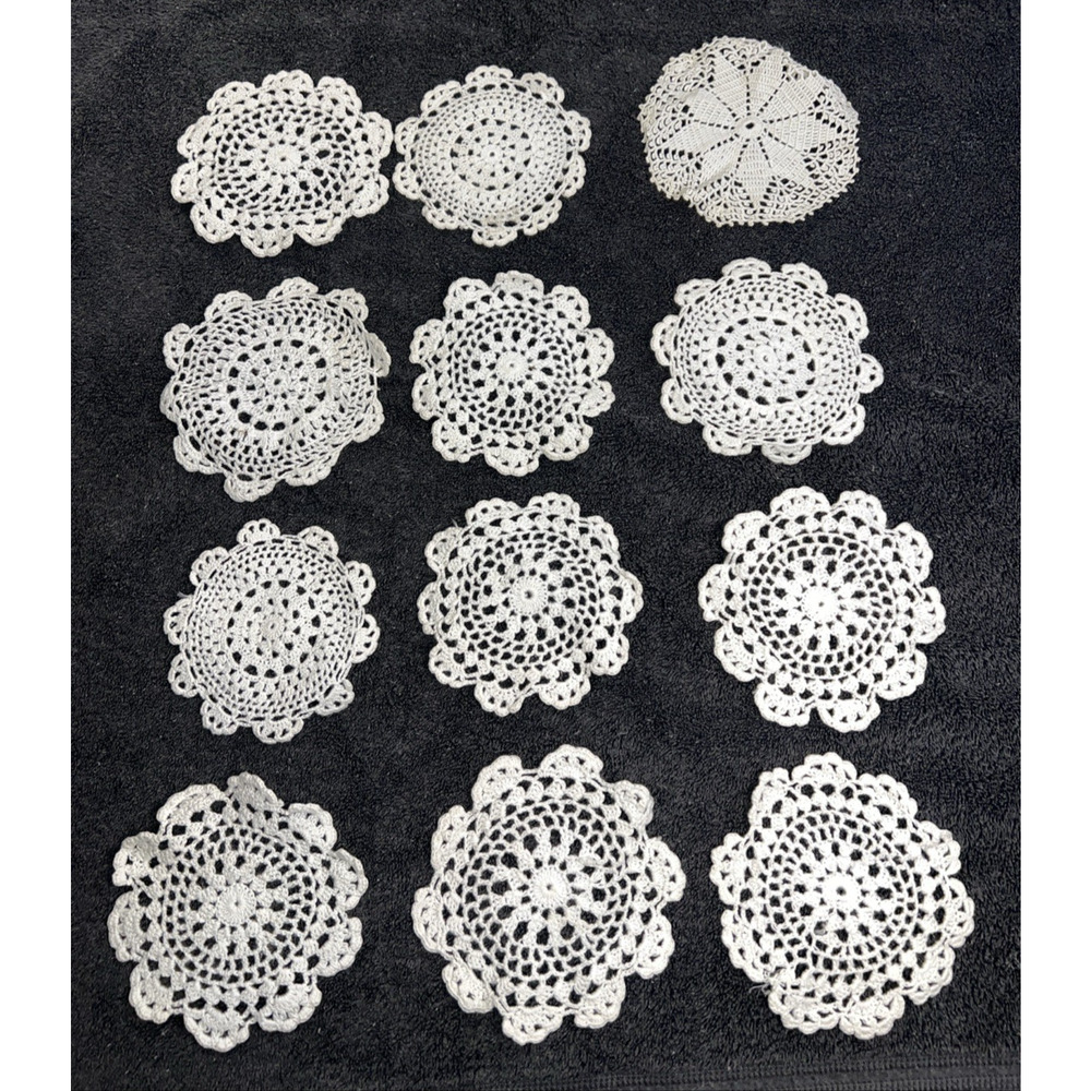 Set of 12 Hand Crocheted Doilies Ivory Granny Core Cottage Core